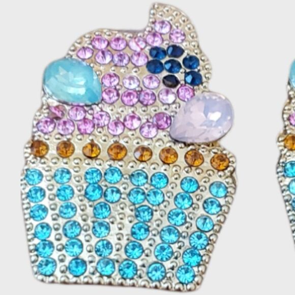 BLING CUPCAKE RHINESTONE EARRINGS - Picture 3 of 6